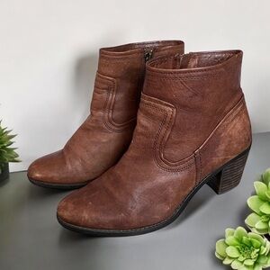 ARTURO CHANG Western Leather Ankle Boots  Brown Booties Chunky Heel Size 9